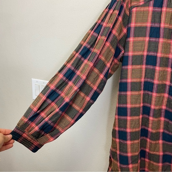 Free People Wild Side Tunic Plaid Oversized Tie Back Shirt Size S - Picture 4 of 11